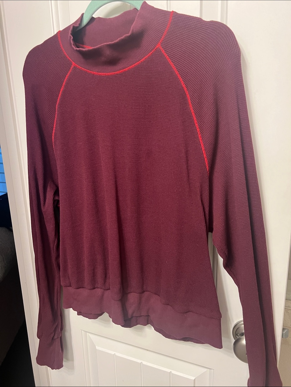Michael Stars Women's Burgundy Waffle Knit Long-Sleeve Top